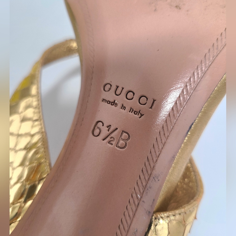 Gucci x Tom Ford Vintage 04' Farewell Runway Gold Metallic Python Sandals COA 6½ - Picture 10 of 16